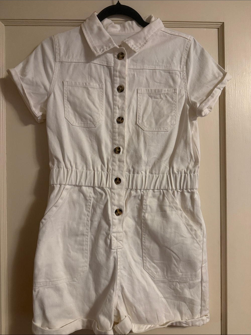 White Kids Button-Front Romper